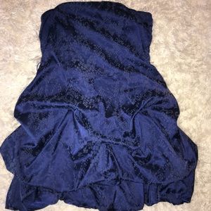 Strapless Blue Floral Print Dress